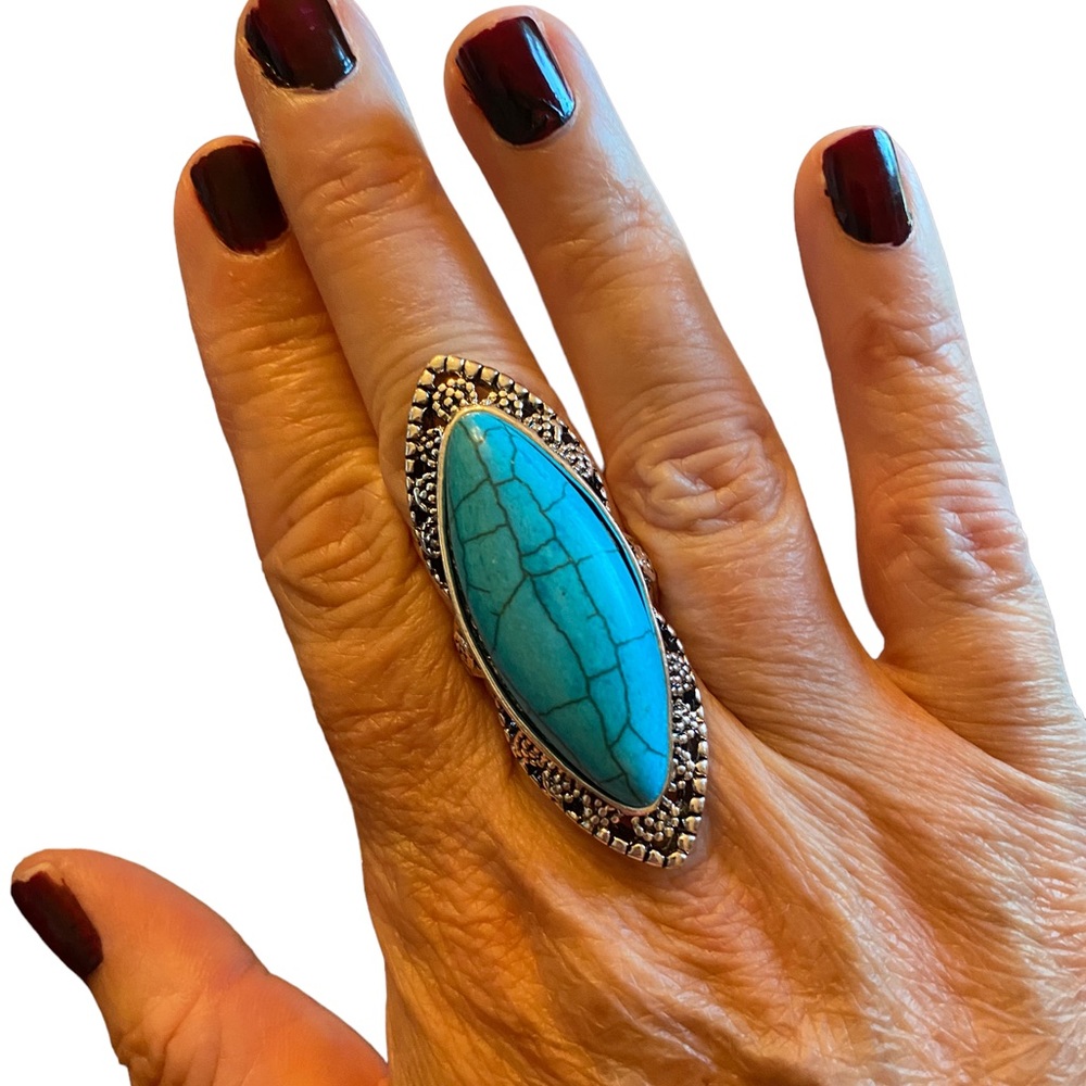 Boho Oversized Silver and Turquoise Ring